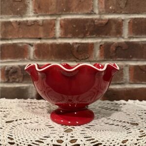 Longaberger pottery Be My Valentine red ruffled pedestal bowl